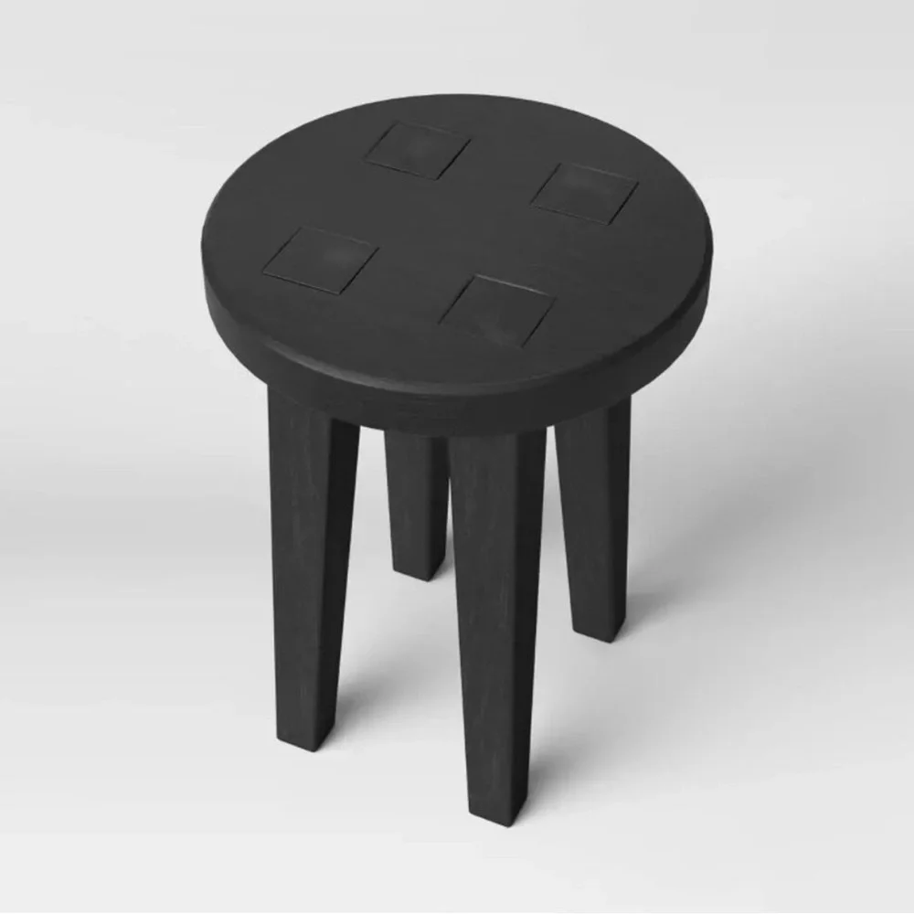 Woodland Short Round Carved Wood Table Black Stool Rustic Threshold Target - NEW